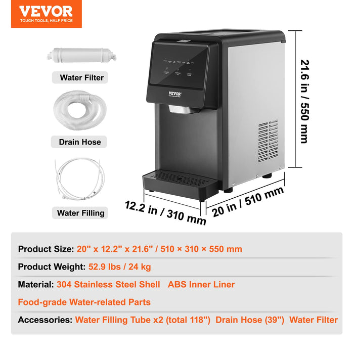 VEVOR Nugget Ice Maker, 62lbs in 24Hrs Nugget Ice Dispenser, 6 lbs Ice Capacity Auto Self-Cleaning Ice Maker with Water Filter, Automatic Water Refill Ice Machine for Home Kitchen Office Party