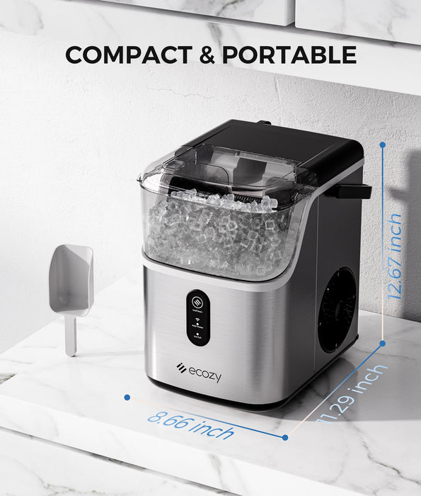 ecozy Smart Nugget Ice Maker Countertop, Pebble Ice Maker with 35lbs/24H Soft Chewable Ice, Self-Cleaning Ice Machine with Voice Control for Home Kitchen Party Bar Office, Stainless Steel