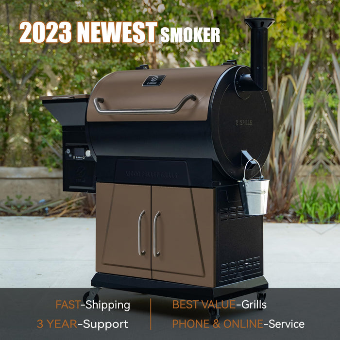 Z GRILLS Newest Wood Pellet Grill Smoker with PID 2.0 Controller, LCD Screen, 2 Meat Probes, Huge Storage Cabinet, 697 sq in Cooking Area, Rain Cover for Outdoor BBQ, 700D6, Bronze